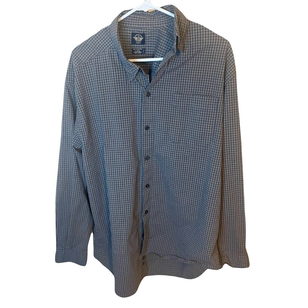 Dockers Men’s Shirt Size L Gray Plaid Stretch Fit Long Sleeve Button Up Shirt